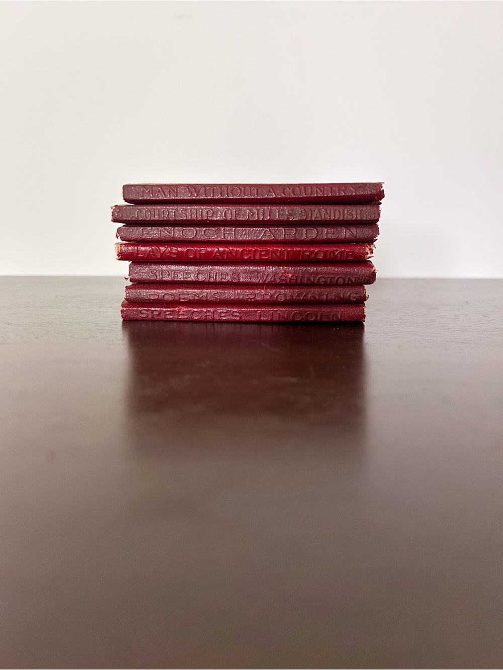 Antique Little Luxart Library Red Leather Books Lot Of 7